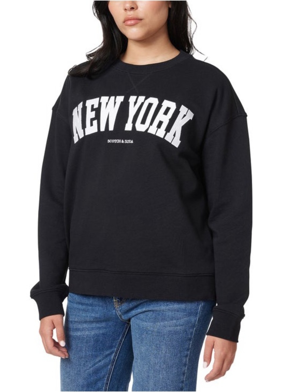 Scotch & Soda - French Terry City NEW YORK Black Crewneck Sweatshirt, Size Large